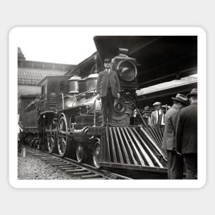 Steam Train at Station, 1923. Vintage Photo Magnet